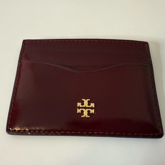Tory Burch Emerson Patent Leather Slim Card Case Royal Burgundy NWT - Picture 2 of 4